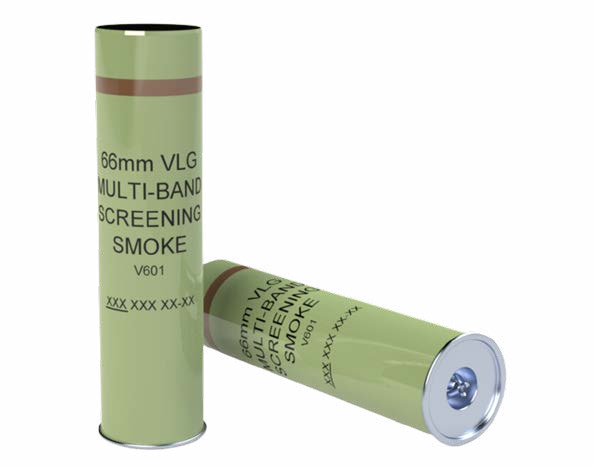 Two 66mm VLG Multi-Band Screening Smoke V601 canisters